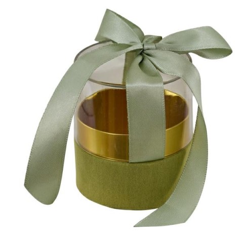 SCATOLA TONDA PICCOLA NASTRO FIOCCO VERDE 6.5X6.5X7